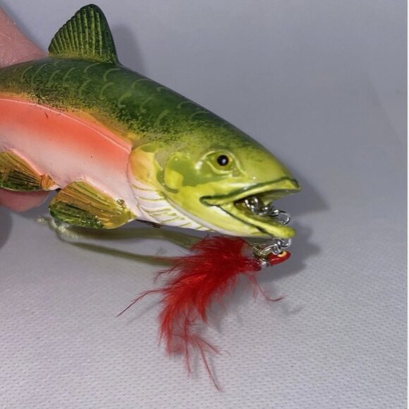 Speckled Trout Fish Christmas Ornament With Lure Vintage Resin - Picture 6 of 6